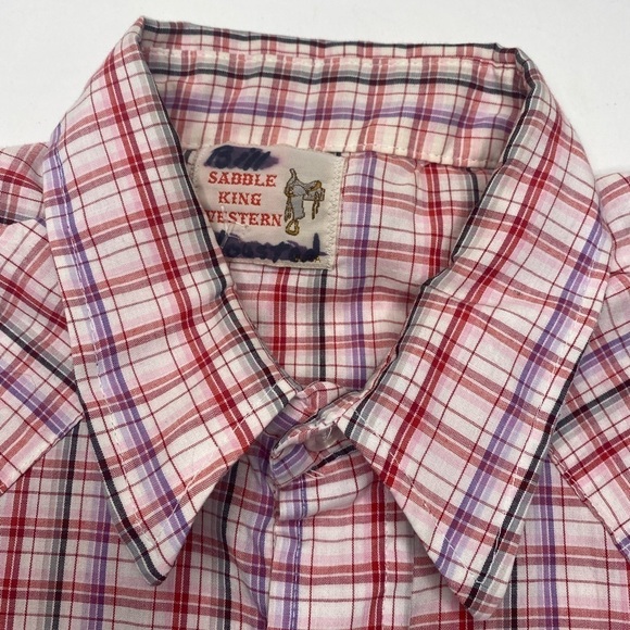 Vintage Saddle King Western Pearl Snap Western Shirt Red Plaid Sz Lg - Picture 3 of 6